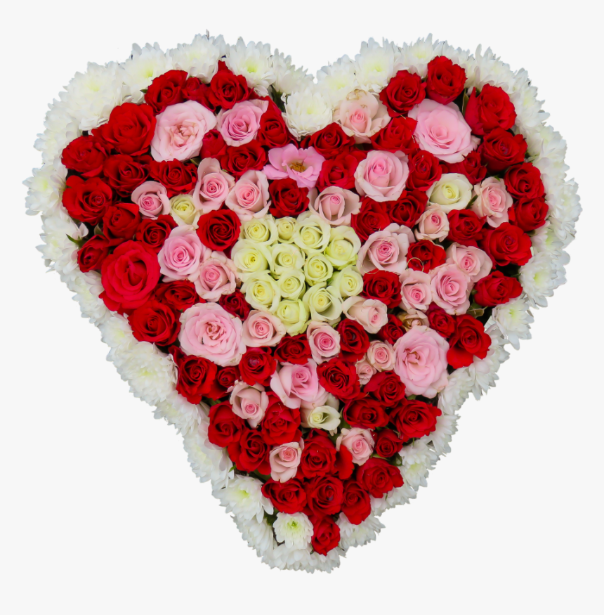 Heart, Flowers, Roses, Love, Birthday, Bouquet - Heart With Red White And Pink Roses, HD Png Download