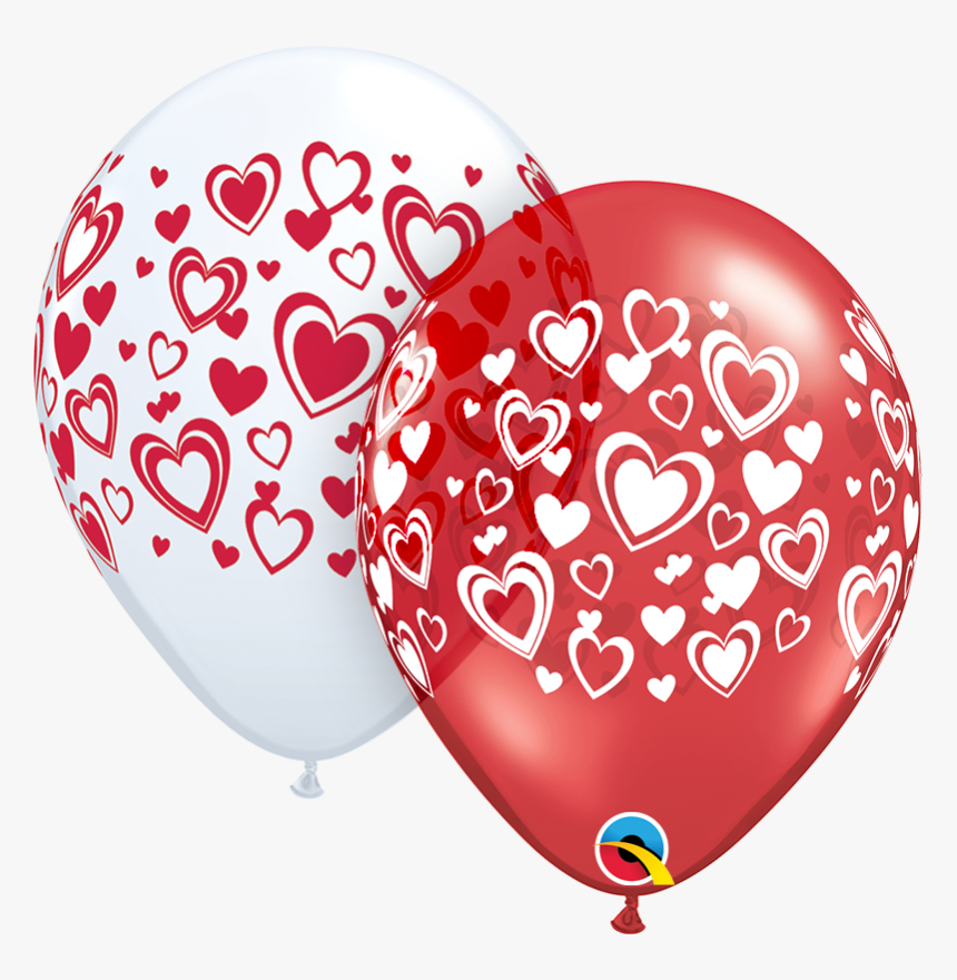 Latex Red Balloons With White Hearts, HD Png Download