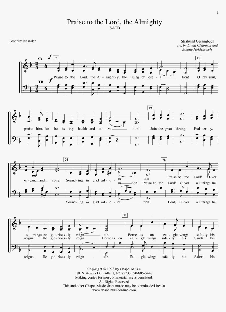 Transparent Praise And Worship Png - Acapella Praise To The Lord Sheet Music, Png Download