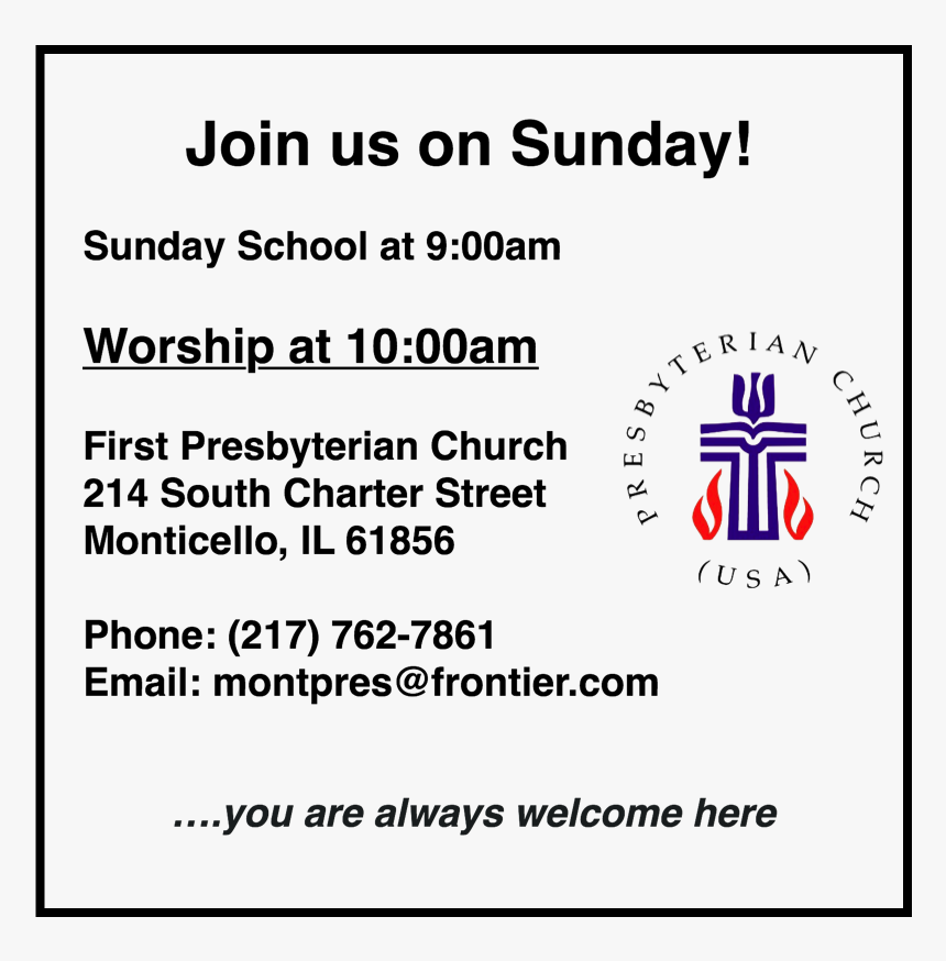 Worship Times & Location - Presbyterian Church, HD Png Download