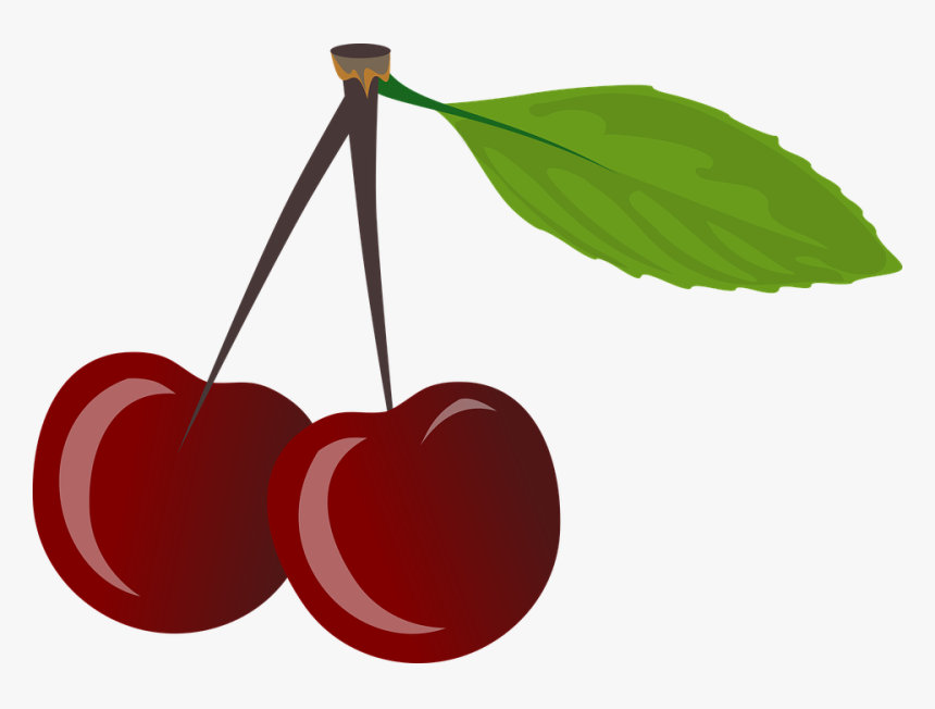 Brace, Cherries, Cherry, Food, Leaf, Pair, Red, Ripe - Clip Art Cherries, HD Png Download