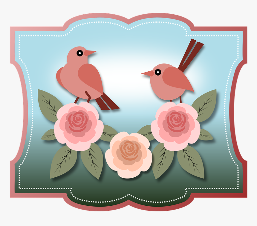 Aves, Pájaros, Animales, Rosas, Flores, Floral, Vintage - Vintage Clip Art Birds And Flowers, HD Png Download
