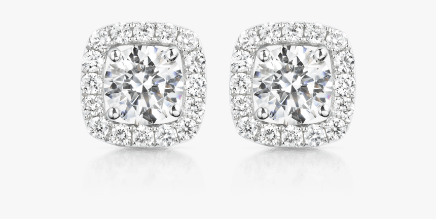 Square Diamond Halo Earrings, HD Png Download