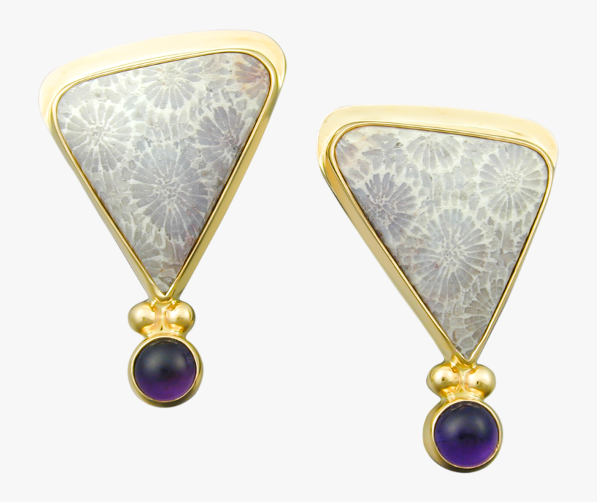 2 Ball Sheet Earrings With Fossil Coral And Amethyst - Earrings, HD Png Download