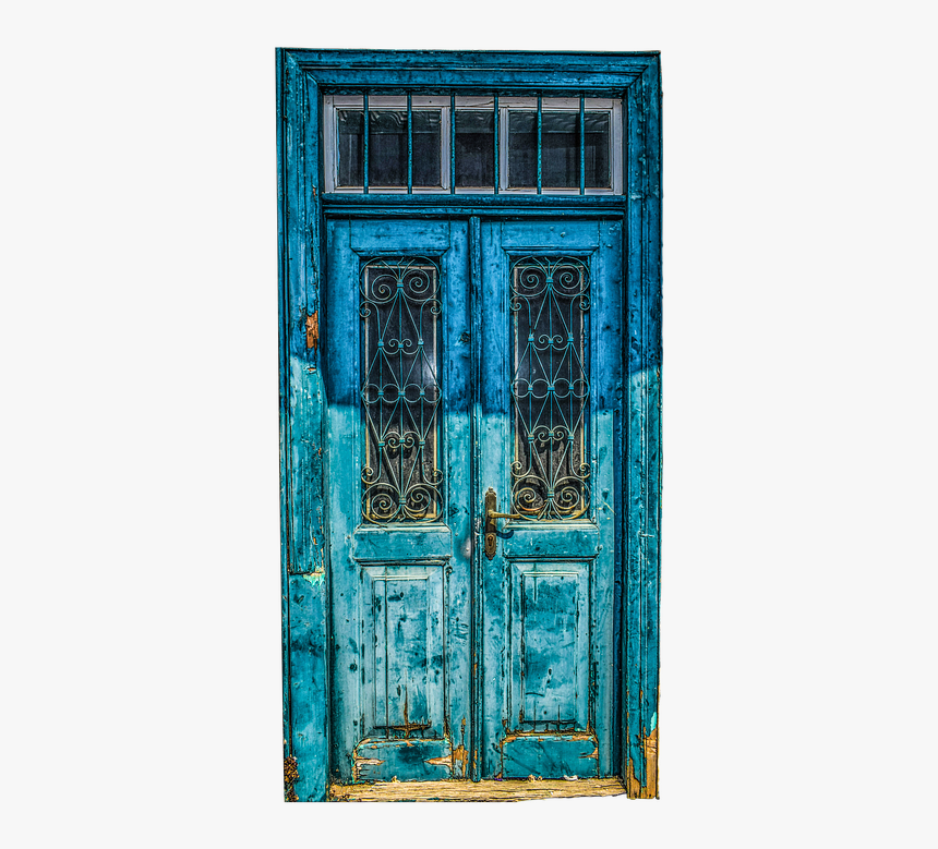 Door, Input, Wood, Glazed, Old, Wrought Iron, Blue - Door, HD Png Download