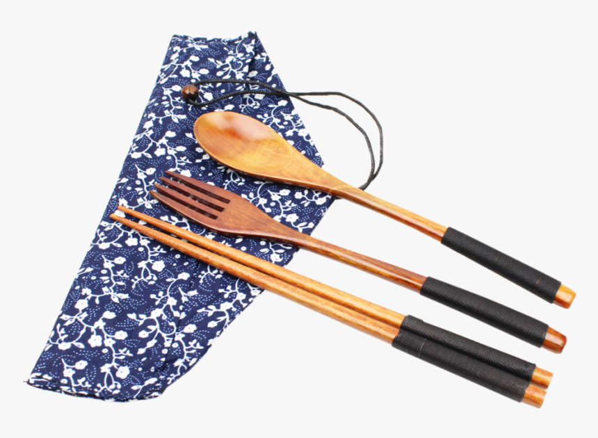 Wooden Utensil Set Spoon, Fork, & Chopsticks W/ Floral - Pool, HD Png Download