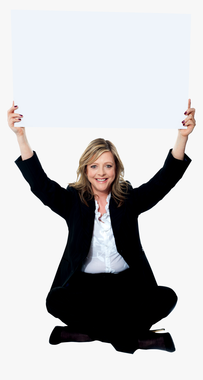 Women Holding Banner Free Commercial Use Png Images - Happy Sitting Girl Png, Transparent Png