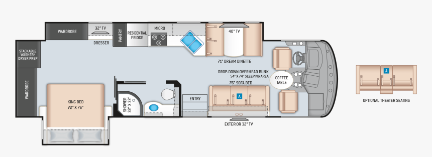 Windsport 33x Floor Plan - Thor Hurricane 33x 2020, HD Png Download