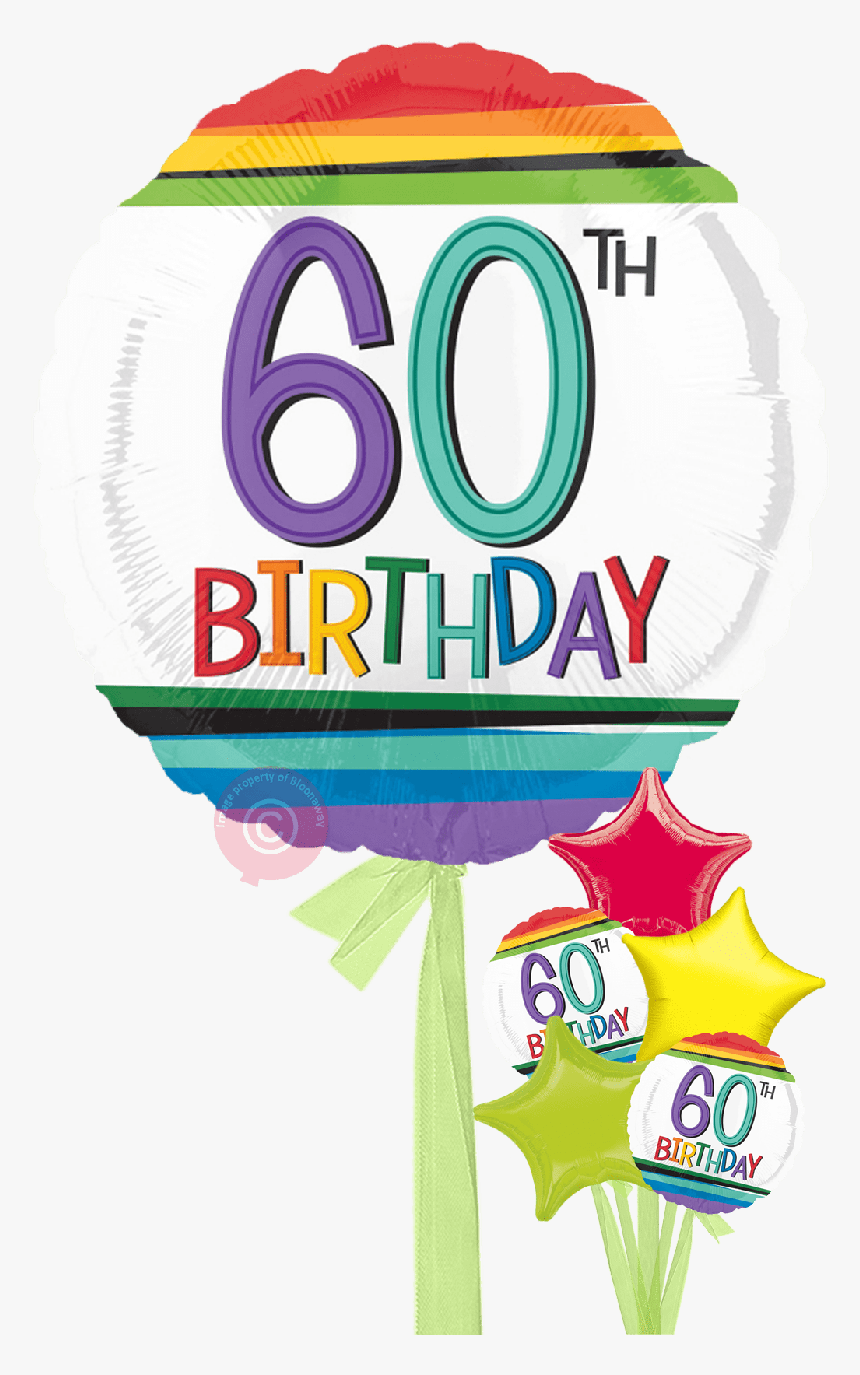 Inflated Num 60 Rainbow 60th Birthday Balloons - 60th Balloon Cartoon, HD Png Download
