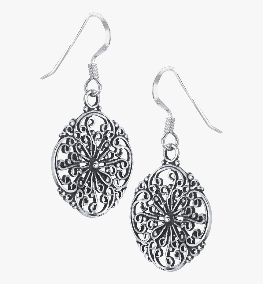 Sterling Silver Scrollwork Flower Earrings - Earrings, HD Png Download