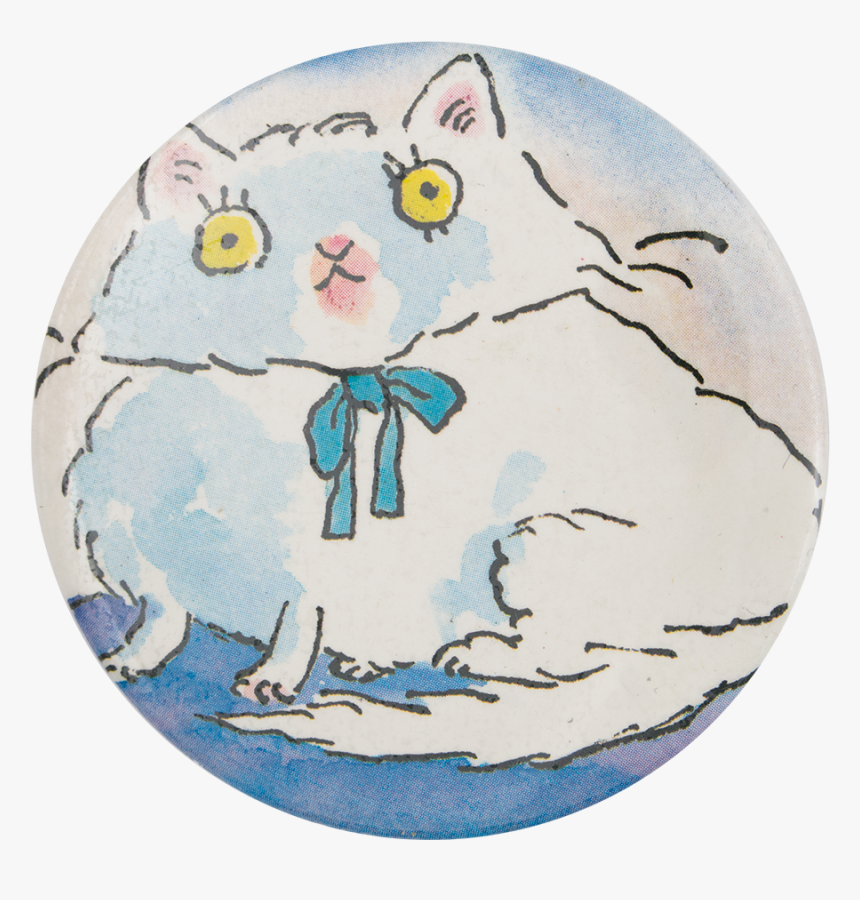 White Cat In Blue Bow Art Button Museum - Cartoon, HD Png Download