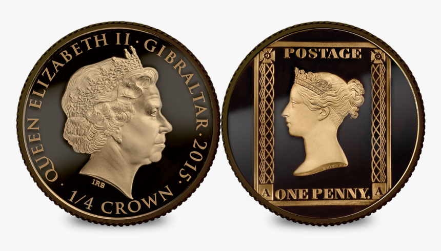 The Original 1840 Penny Black Stamp & 1/4 Oz Gold Coin - Penny Black Stamp, HD Png Download