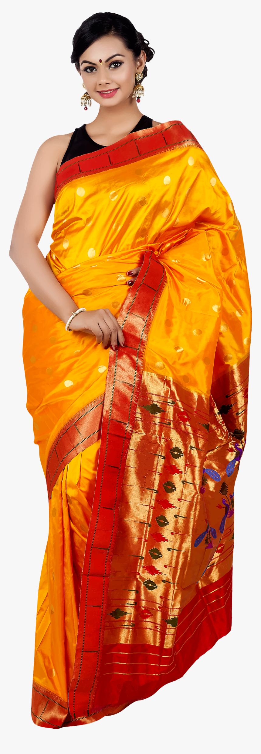 Woman In Saree 5 Clip Arts - Woman With Saree Png, Transparent Png
