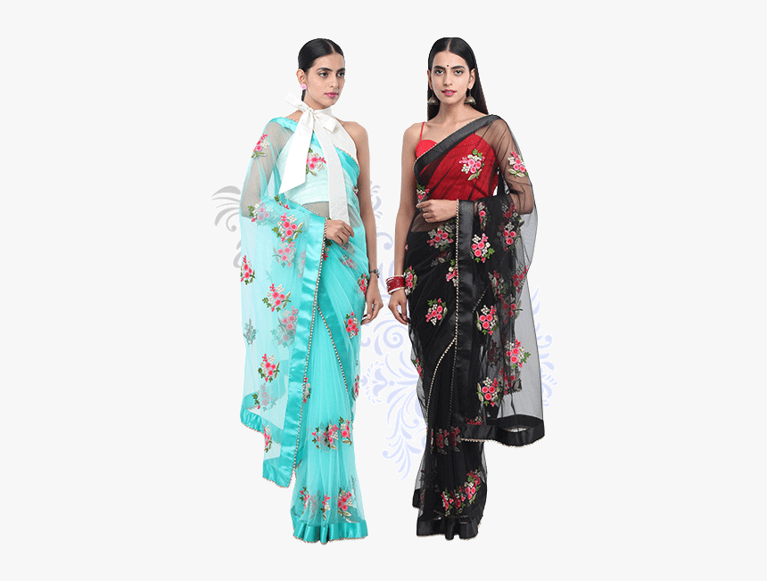 Agnisie - Embroidery Net Saree Black, HD Png Download