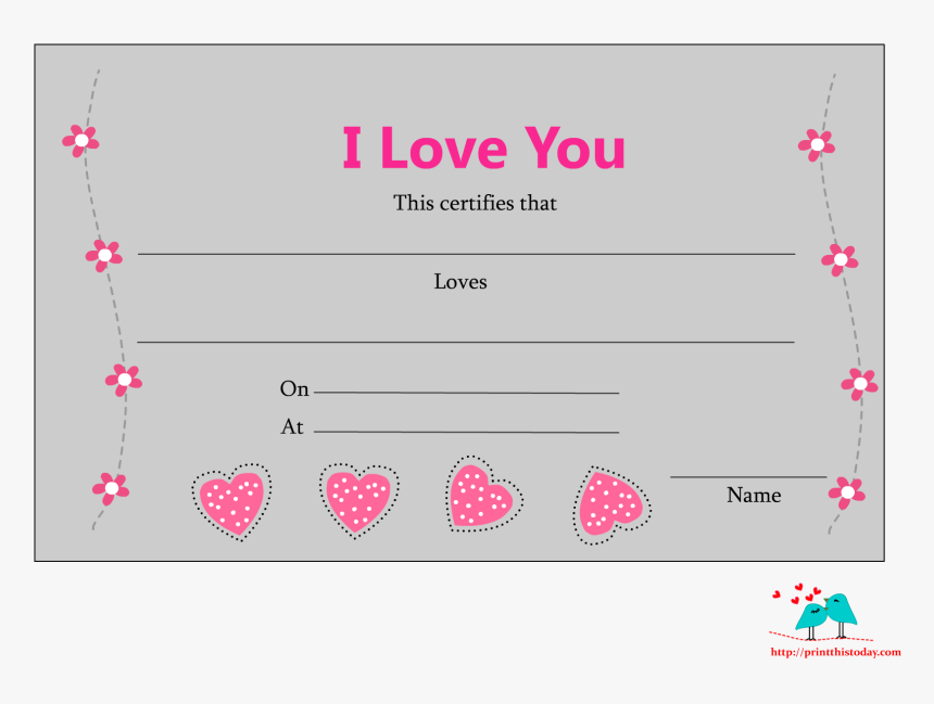 Love Certificate With Hearts And Flowers - Love Certificate For Girlfriend, HD Png Download