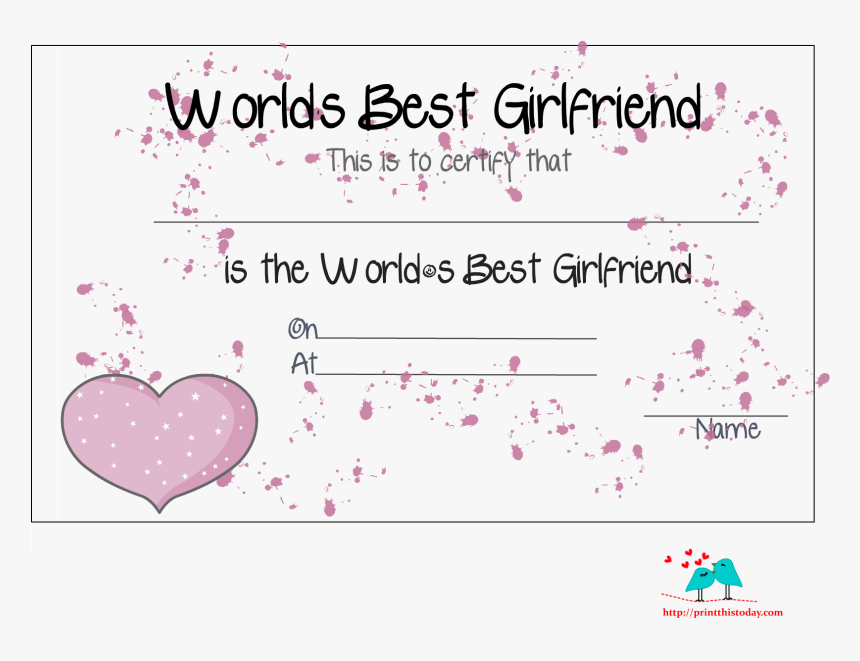 Certificate For The Best Girl Friend, HD Png Download