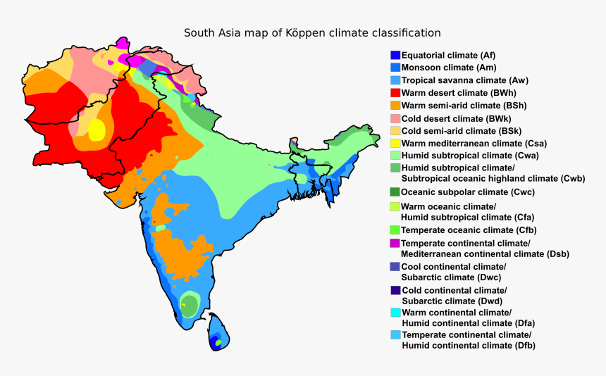 South Asia Map Of Köppen Climate Classification - Climatic Zones Of India, HD Png Download