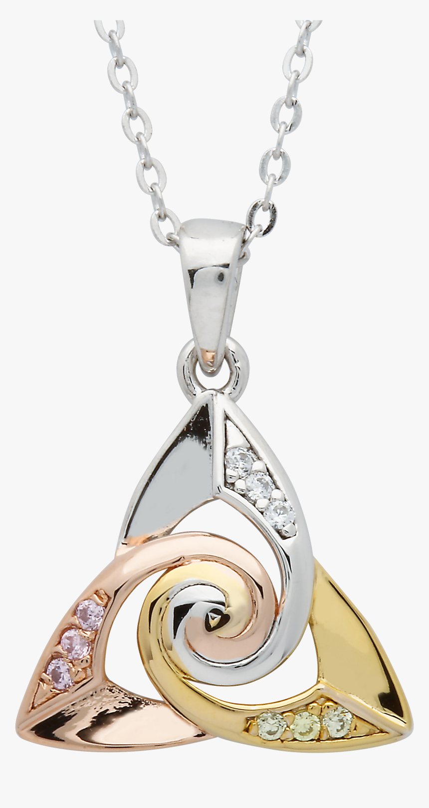 Silver Cz Trinity Spiral Centre Tri Colour Pendant - Locket, HD Png Download