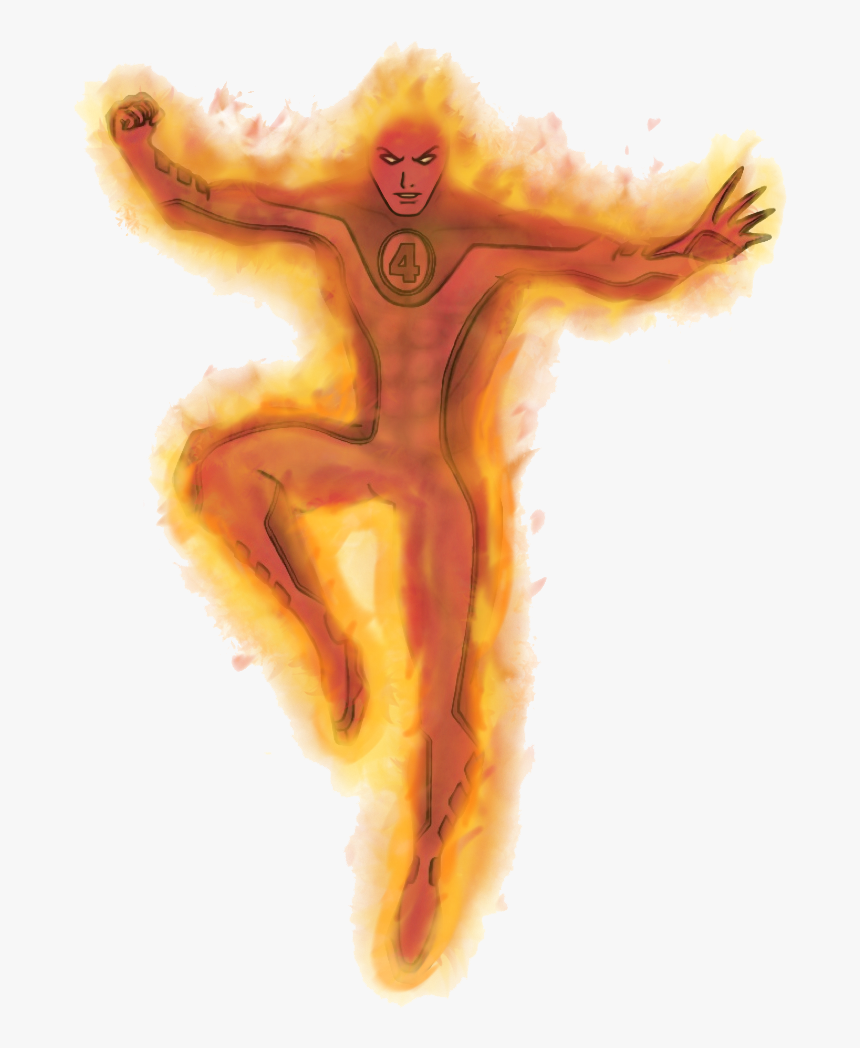 Download Human Torch Transparent Png - Human Torch Fantastic Four Cartoon Art, Png Download