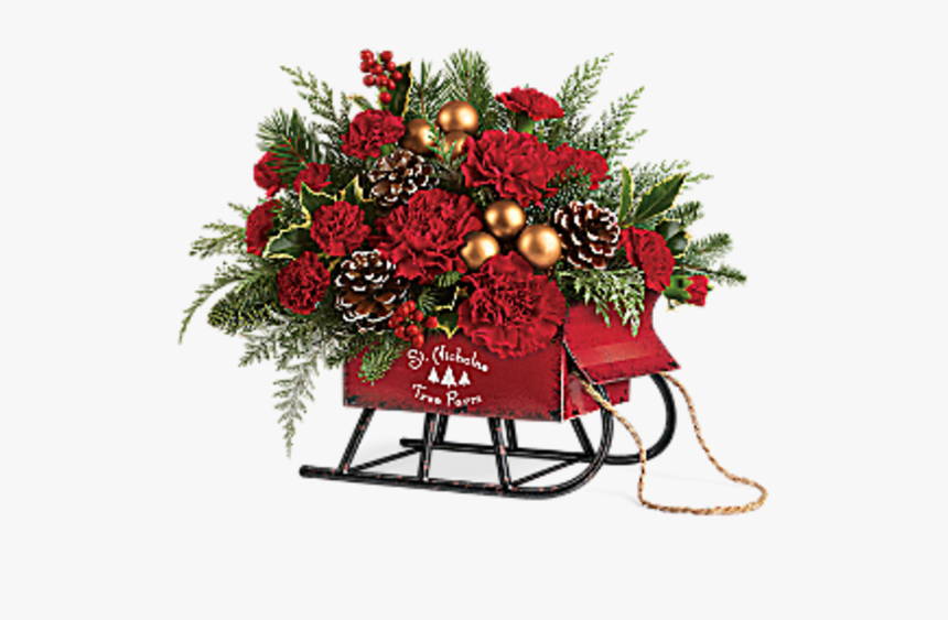Vintage Sleigh Bouquet By Teleflora - Christmas Sled Flower Arrangement, HD Png Download