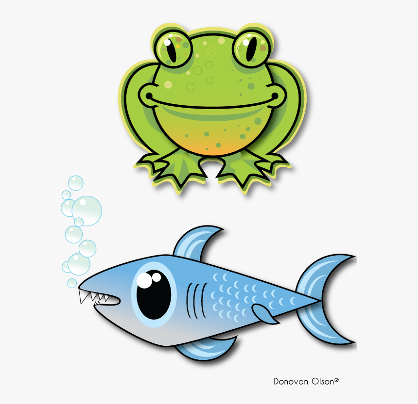 Frog And Fish Clipart - Fish And Frog Cartoon, HD Png Download
