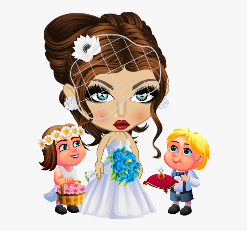 White Wedding Dress Sw2017, Flower Girl & Ring Boy - Cartoon, HD Png Download