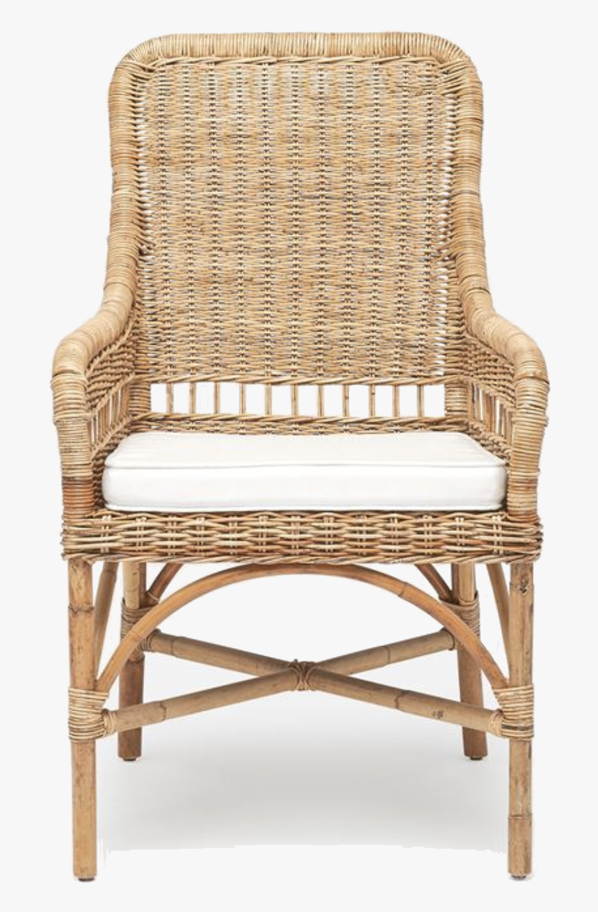 Wicker Arm Chair With Cushion Front View - Chair, HD Png Download