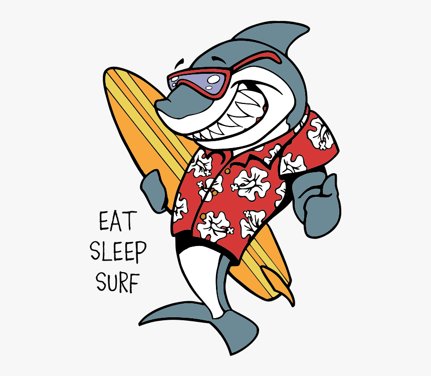 Big Wave Surfing Shark Biarritz Clip Art - Surfing Shark Cartoon, HD Png Download