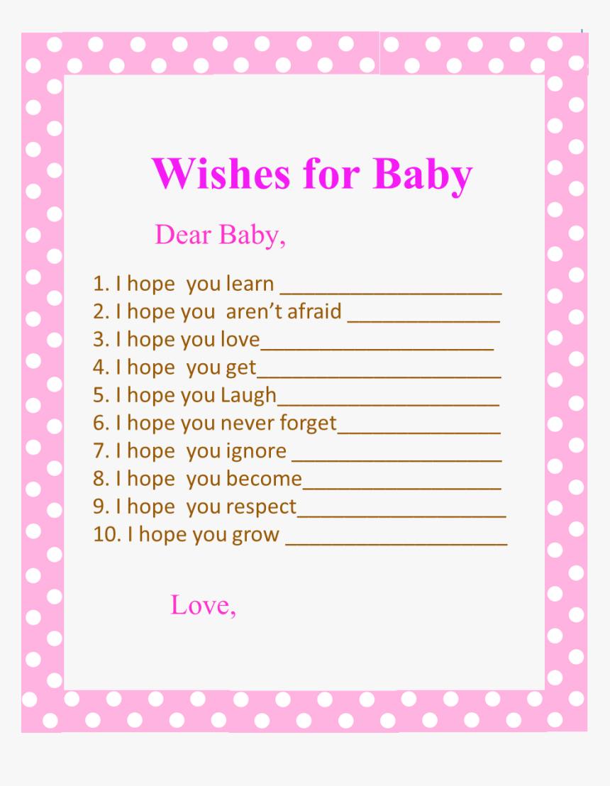 Free Printable Pink Polka Dots Wishes For Baby - Circle, HD Png Download