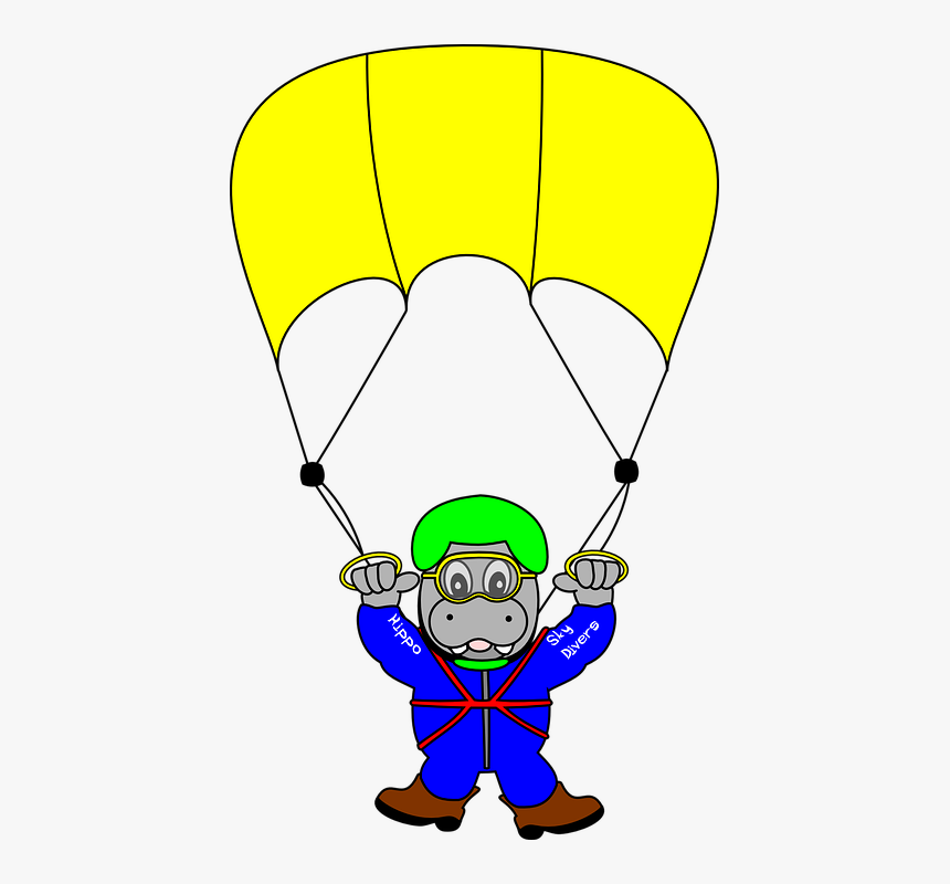 Skydiver, Fun, Hippo, Skydiving, Freefall, Parachute - Gambar Terjun Payung Kartun, HD Png Download