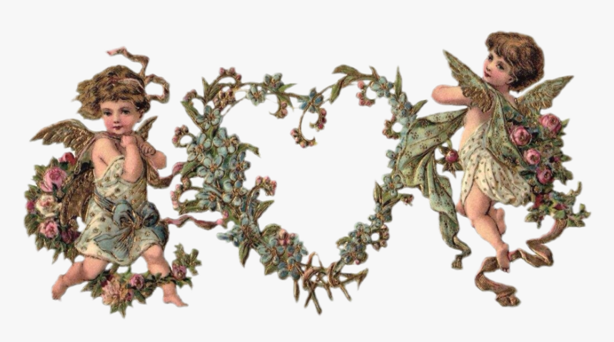 #cherub #cherubs #cherubim #angel #angels #flower #flowers - Vintage Cupid Valentines Day, HD Png Download