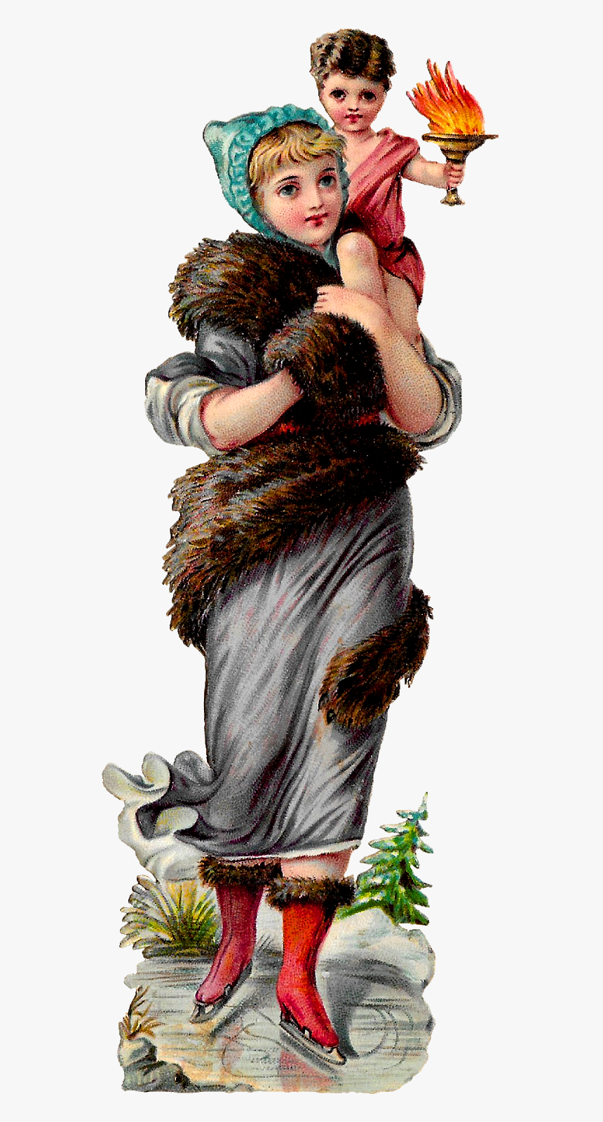 Winter Season Clipart Image Ice Skater Cherub Printable - Illustration, HD Png Download