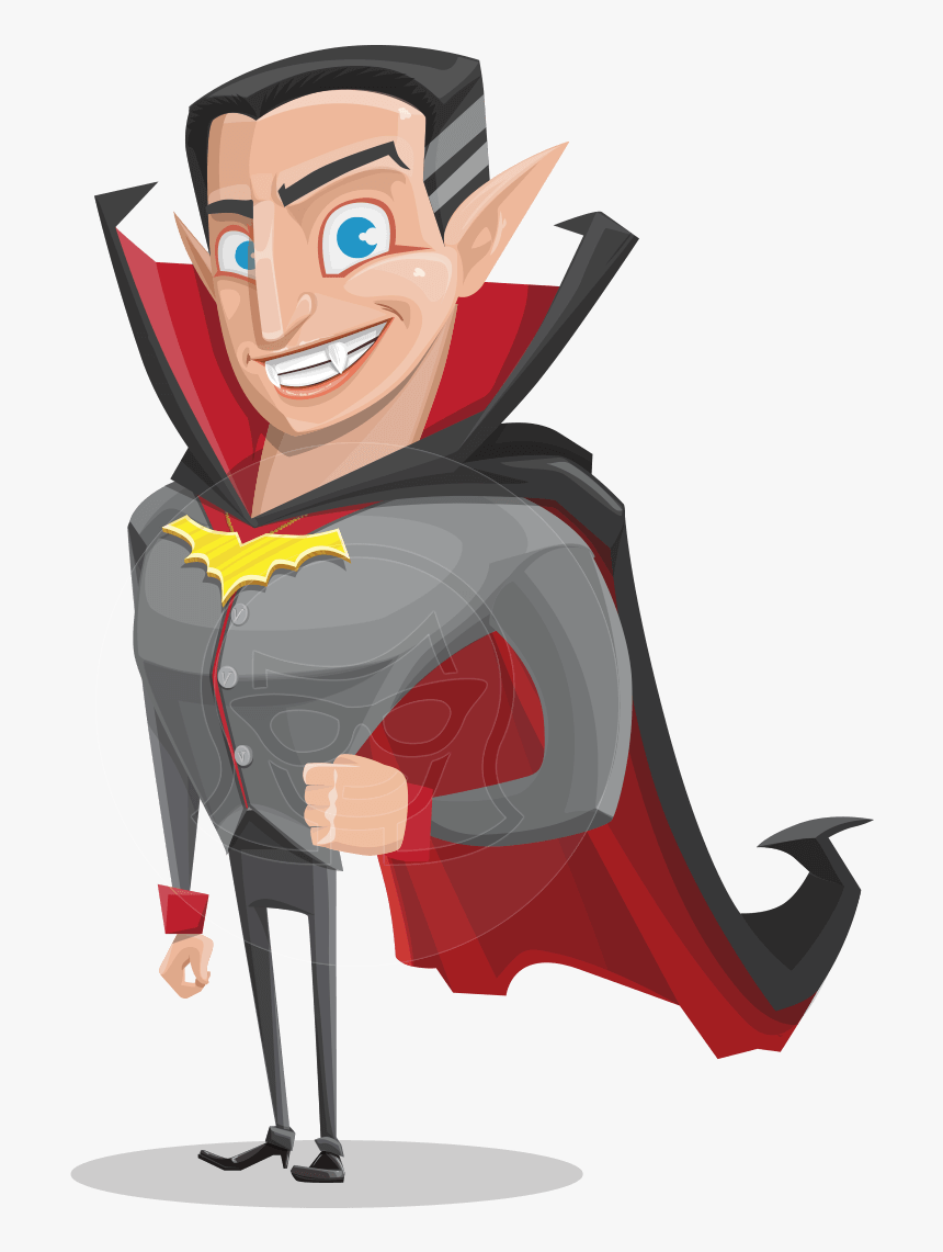 Funny Vampire Man Vector Cartoon Character - Cartoon, HD Png Download