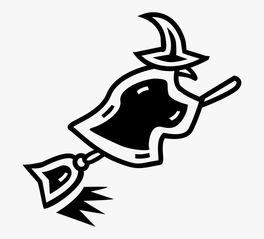 Witch Rides Broomstick Image Illustration Of Sorceress, HD Png Download