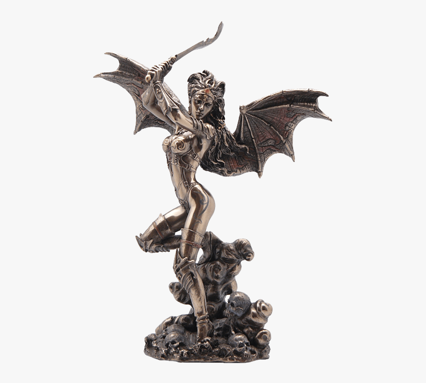 Bronze Bat Wing Female Warrior With Scimitar Statue - Female Warrior Statue, HD Png Download