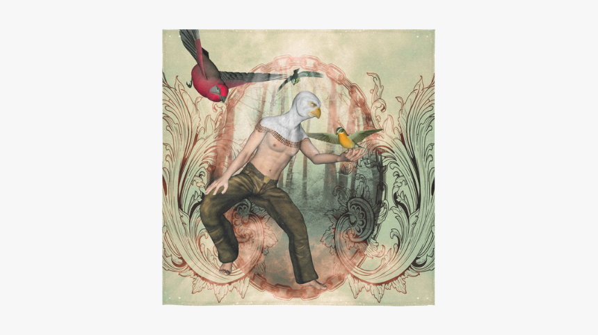 The Birdman With Birds Square Towel 13“x13” - Painting, HD Png Download