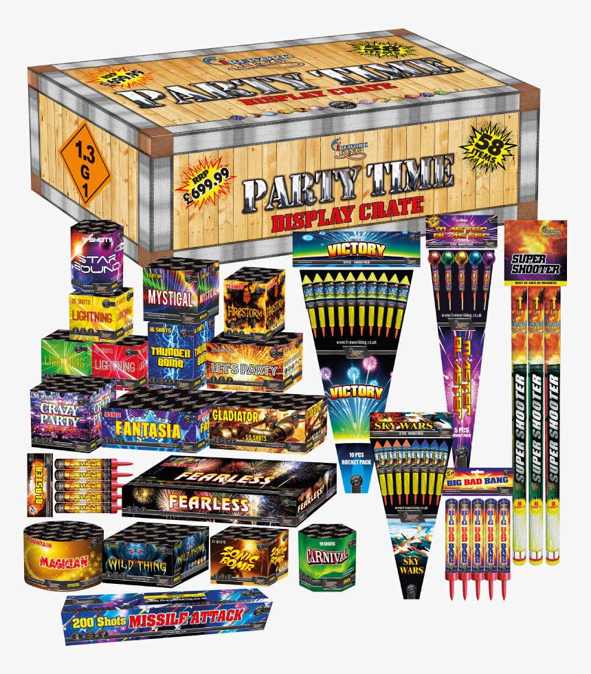 Party Time 58 Piece Firework Display Pack Selection - Party Time Firework Box, HD Png Download