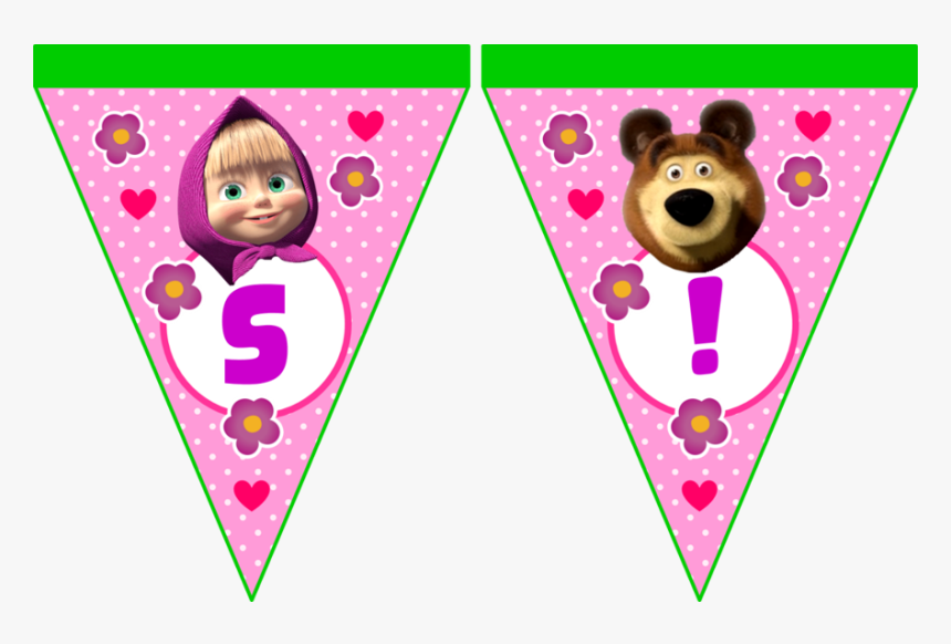 Kit Imprimible Masha Y El Oso Invitacion Pizarra Fiesta - Banderines De Masha Y El Oso Para Imprimir Gratis, HD Png Download