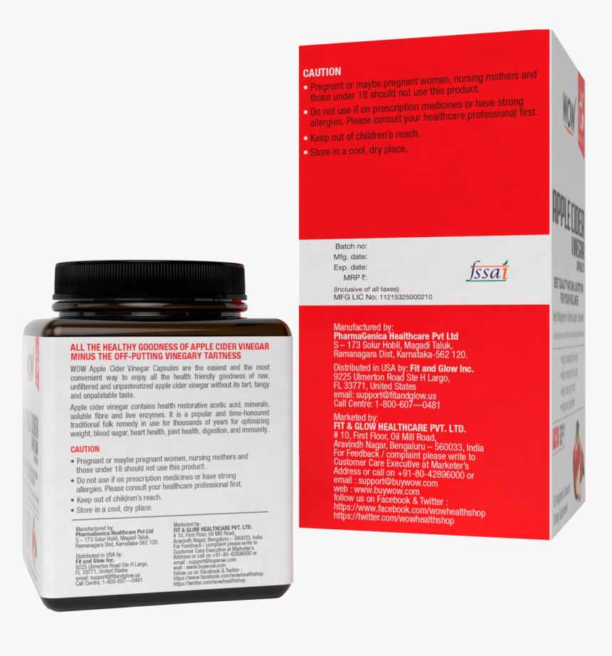 Wow Life Science Apple Cider Vinegar 60 Capsules - Wow, HD Png Download