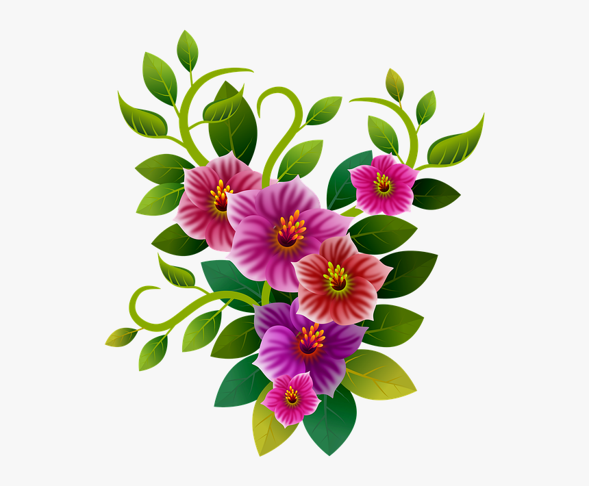 Flowers, Floral, Illustration, Flowery, Bouquet, Branch, HD Png Download