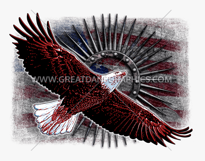 Soaring Metal Eagle American Flag Baseball Sleeve Shirt - Flag Of The United States, HD Png Download