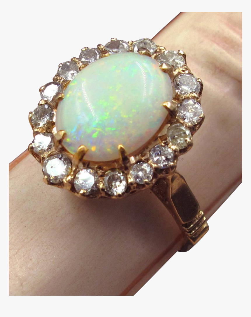 Glowing Opal Ring In 14k Rose Gold With Diamond Halo - Opal, HD Png Download