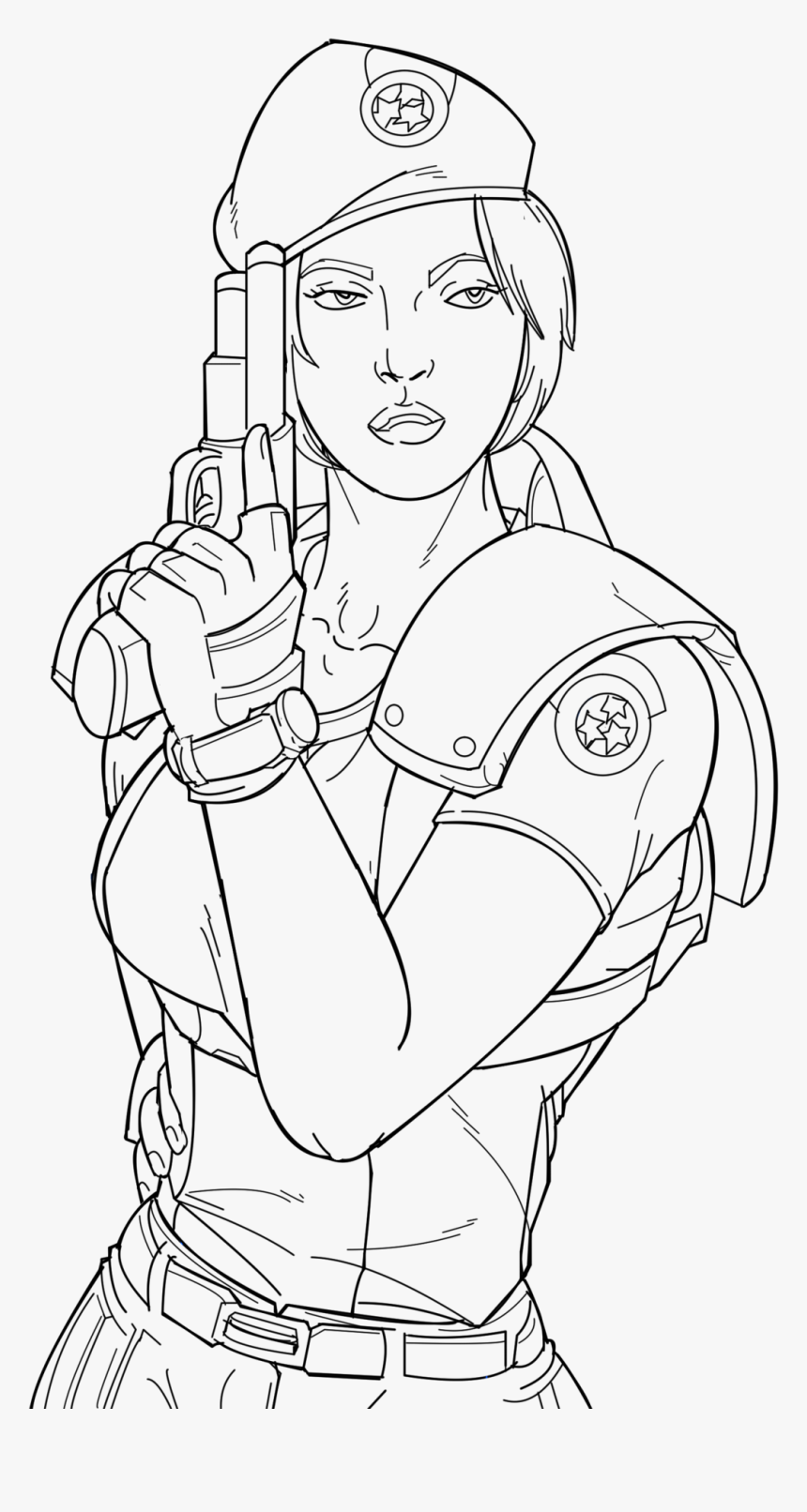 Member Of Stars Jill Valentine Ink Sketch - Line Art, HD Png Download