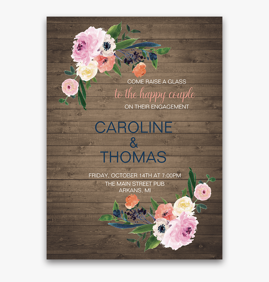 Rustic Floral Watercolor Flowers Engagement Party Invitation - Convite Ruatico Com Flores, HD Png Download