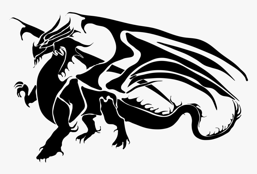 The Dragon’s Christmas - Black And White Silhouette Dragon, HD Png Download