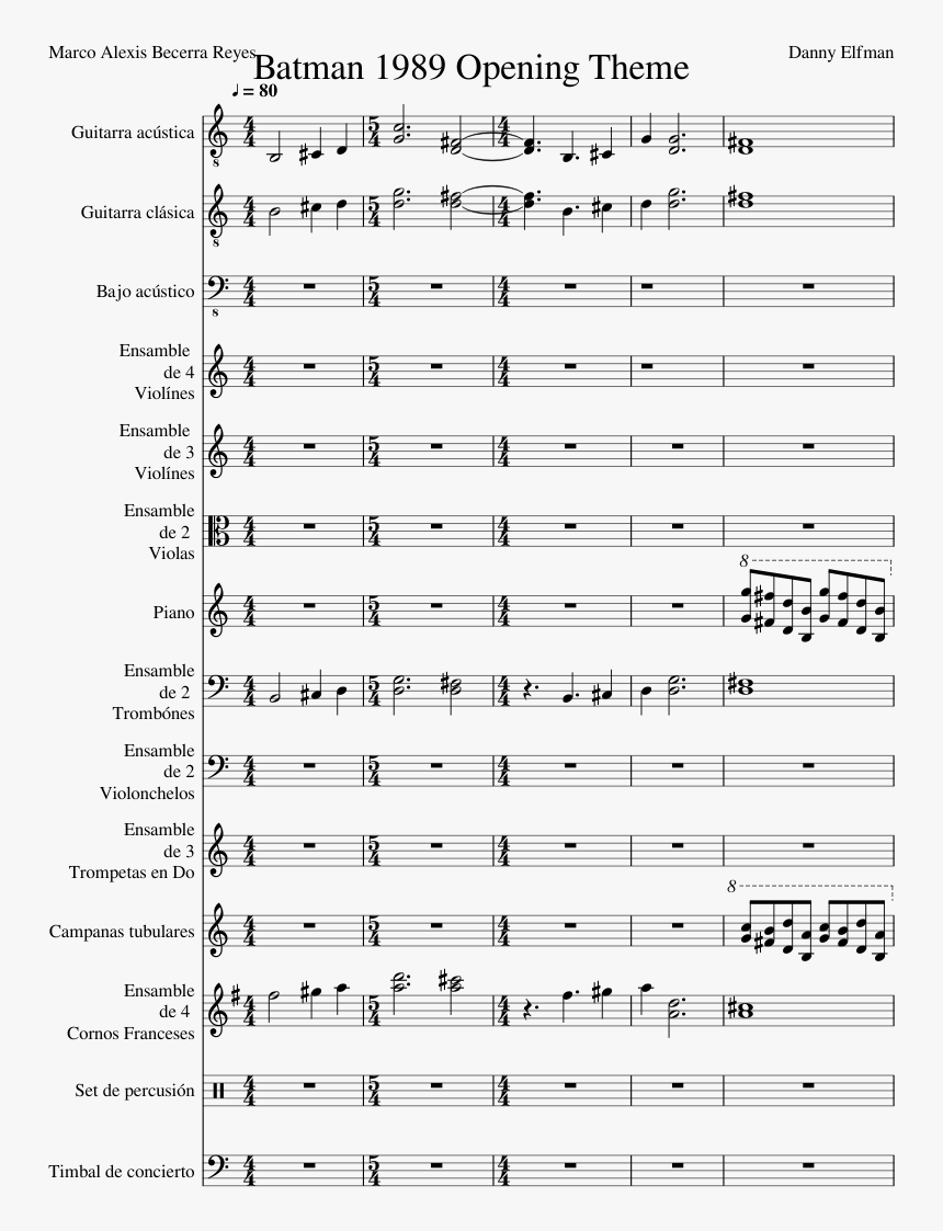 Batman 1989 Theme Sheet Music, HD Png Download