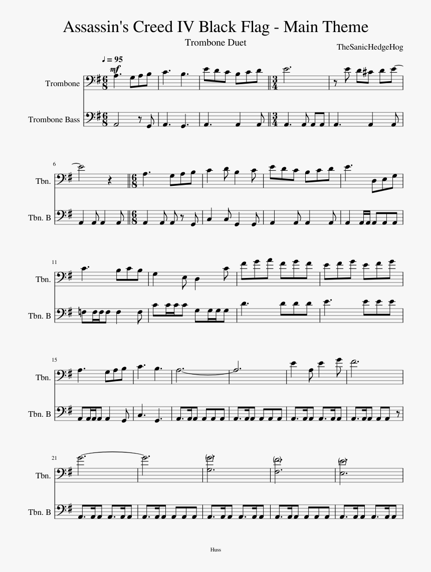 Trombone Music Sheet Assassins Creed, HD Png Download