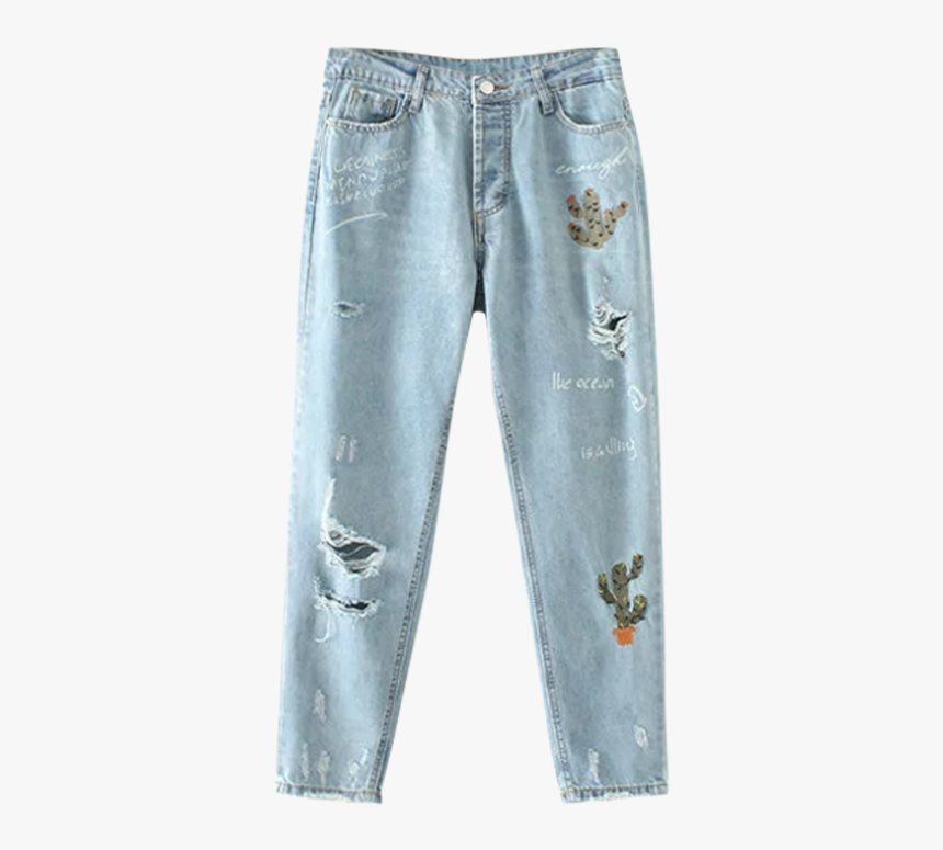Cereus Embroidered Ripped Jeans, HD Png Download