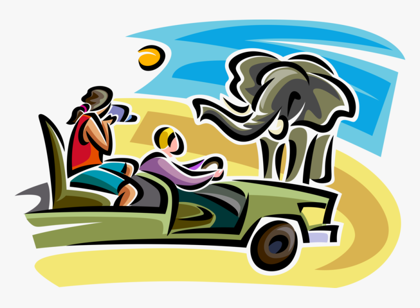 Vector Illustration Of Tourists Record Video On Safari, HD Png Download