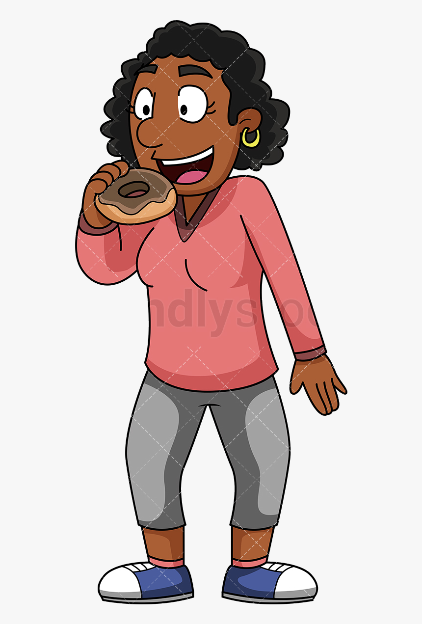 Eating Black Woman Donut Vector Cartoon Clipart Transparent - Cartoon, HD Png Download
